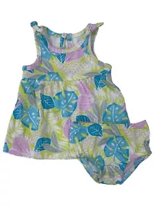 Infant Girls Purple Blue Green Palm Design Sleeveless Summer Dress - Picture 1 of 1