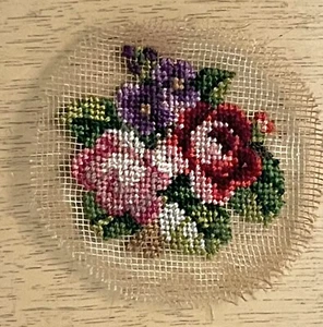 Vtg Hand Petit Point Embroidered 1.75” Piece Flowers Project Craft Doll House - Picture 1 of 8