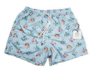 Baúl de baño Fedeli $235 nuevo con etiquetas estampado de peces azul claro delgado Madeira sostenible 2XL - Imagen 1 de 5