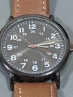 Mens Black Dial Round Case Brown Faux Leather Band Watch