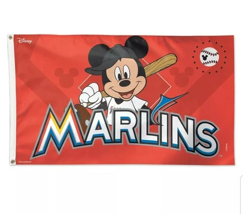 ⚾️⚾️MIAMI MARLINS MICKEY MOUSE BASEBALL 3X5' DELUXE FLAG (BRAND NEW WINCRAFT)⚾️⚾ Cover