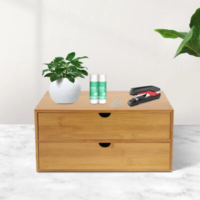 Mini Bamboo Organizer for Desk, Tabletop Storage Organization Box with 2 Drawers - Image 1 of 4