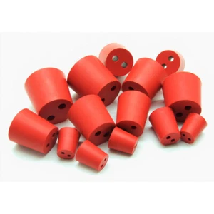 5 x Rot Gummistopfen + 2 Löcher - Konischer Gummistopfen, Korken, Silikonstopfen - Bild 1 von 2