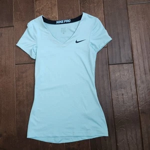Maglione donna Nike Pro Dri Fit blu turchese aderente scollo a V elasticizzato taglia XS - Foto 1 di 13