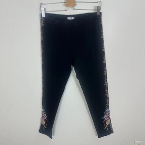Johnny Was Black Floral Embroidered Leggings M Casual Artsy Pull On Stretch - Picture 1 of 8