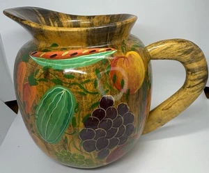 Hand Carved And Painted Haitian Wood Pitcher by Fleur De Canne Vintage Folk Art - Picture 1 of 12