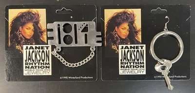 JANET JACKSON 1990 Rhythm Nation 1814 Jewelry Set Of 2 Pin & Earring MICHAEL - Image 1 of 2