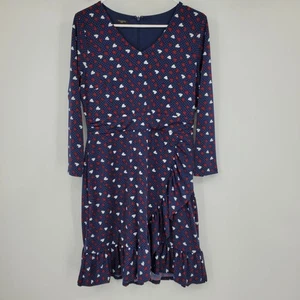 Talbots Heart Print A Line Jersey Career Sheath Knee Length Blue Dress 12 Petite - Picture 1 of 7
