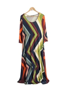 Alembika Multicoloured Zigzag Stripe Maxi Dress SIZE 1 / UK 8-10 Lagenlook - Picture 1 of 7