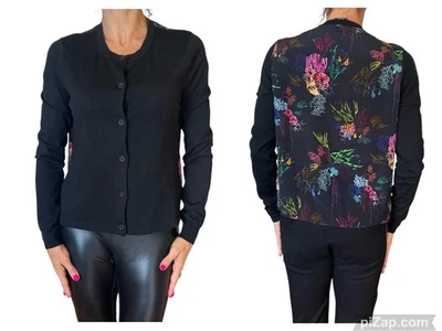 Cárdigan de lana negro pequeño para mujer PS Paul Smith suéter seda floral panel trasero Foto 1 de 4