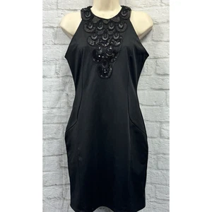 Jane Norman Bodycon Dress Black Size 12 Party Beaded Sequin Chest Halter Neck - Picture 1 of 8