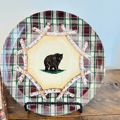 Dept. 56 4 Porcelain Dinner/Salad Plates Travel America Bear Rustic IOB - Image 1 of 4