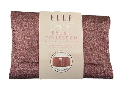 ELLE Glitter Makeup Brush Set w/ Clutch – 5 Piece Powder Foundation Eyeshadow - image 1 of 3