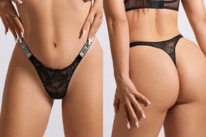 Victoria's Secret Shine Strap - BLACK THONG - Classic LACE lingerie - Picture 1 of 13