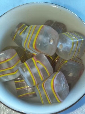 15x square glass candy beads 12x10mm clear, yellow and orange  (b1950) - Image 1 of 2