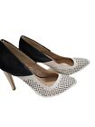French Connection Maya Black & White Perforated Leather Pointed Toe Pumps Sz 6.5