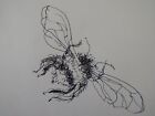 Original small mini hand drawn pen & ink drawing sketch of a bee flying