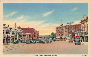 MAIN STREET LEWSITON ME MAINE POSTAL DE LINO VINTAGE 1937 041924 T - Imagen 1 de 2