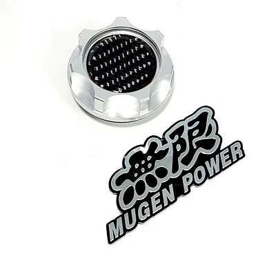 TAPA DE ACEITE DE MOTOR PLATEADA FIBRA DE CARBONO PARA HONDA CIVIC D16Z6 D16Y8 EMBLEMA MUGEN JDM Foto 1 de 4