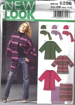 New Look Sewing Pattern 6296, Jacket, Shawl, Hat, Scarf, One Size, Uncut - Image 1 of 2