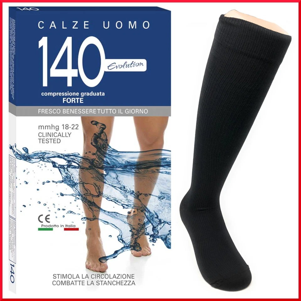 Calze COMPRESSIONE GRADUATA FORTE 140 denari lunghe gambaletti da uomo in cotone - Immagine 1 di 4