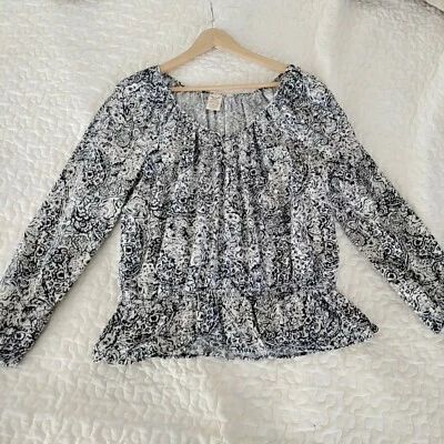 Camisa Campesina Gloria Desteñida L Azul Marino/Blanco Top Manga Larga Prarie Country Lechera Foto 1 de 4