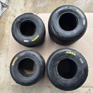 Good Used Set Of MG Yellow SM Racing Go Kart Tires 7.10/11x5 And 4.60-10x5 - Picture 1 of 13