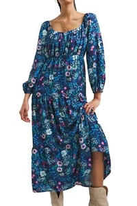 J D Williams Dress plus size 18 24 28 blue floral tiered milkmaid shirred - Picture 1 of 8