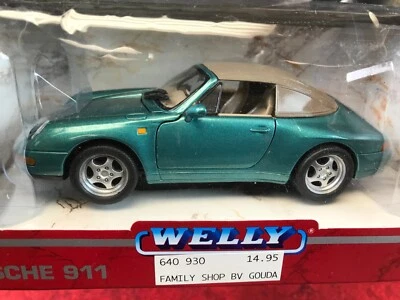 NUEVO EN CAJA Welly VERDE PORSCHE 911 CABRIOLET TAPA BLANDA Diecast Car 1:24 #9375W Foto 1 de 4