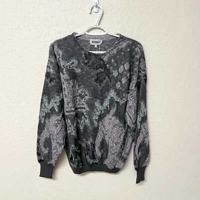 NWT Vintage Mondo Knit Abstract Sweater Purple Gray Size M Acryllic Cotton - Image 1 of 4
