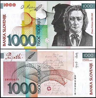 Slovenia 1000 Tolarjev 2003, UNC, P-32a - Image 1 of 3