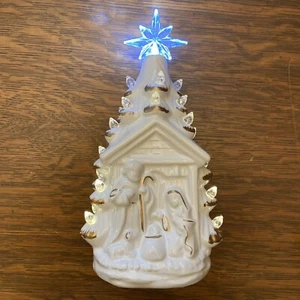 White Porcelain Nativity Christmas Tree Trim With Gold  7” Battery Operated - Picture 1 of 5