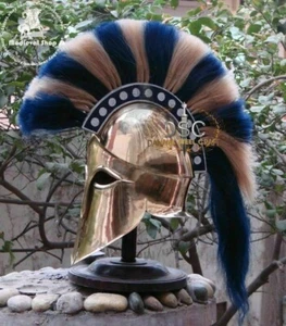Medieval Greek Corinthian Armour Helmet Blue & White Plume Knight Spartan - Picture 1 of 4