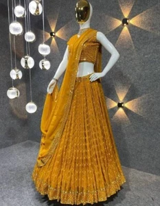 Yellow Lehenga Choli Bollywood Lehenga Designer Wedding Party Indian Saree Sari - Picture 1 of 5