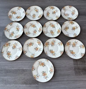 Camp MACKENZIE CHILDS Set Of 13 Saucer Plates 6” Cream Roses 1995 Enamel Floral - Picture 1 of 9