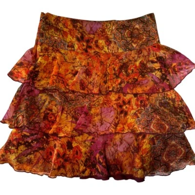 Falda con volantes forrada en capas Sahalie 3 niveles para mujer 4 cremalleras multicolores color otoño Foto 1 de 4