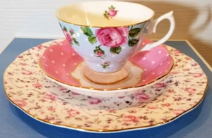 Royal Albert Modern Vintage Mix Teacup Saucer Plate Pink White 40034971 Boxed - Picture 1 of 12