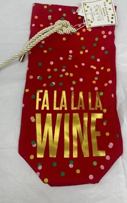 Nueva Bolsa Inclinada para Botella de Vino de Lona Roja Navidad FA LA LA Vino 5.75" x 12" Foto 1 de 4
