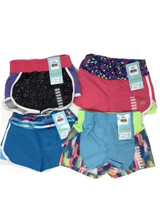 NWT Girls Size 4 Skechers Athletic Shorts Set Of 4 Blue Pink Black Elastic K1 - Picture 1 of 2