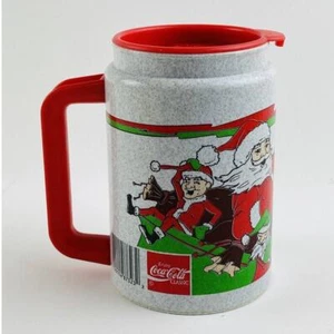 Whirley Industries Insulated Coffee Travel Mug Santa Reindeer Christmas Rare 90s - Picture 1 of 12