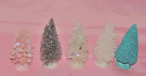 SHOWY 4" FLOCKED BOTTLE BRUSH VILLAGE CHRISTMAS TREES: CHOICE OF 5 COLORS~NEW - Picture 1 of 6