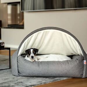 Sleep Fox Snuggle Cave Pet Dog Bed Grey Quilted Medium 85L x 75W x 55Hcm