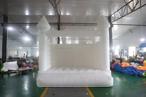 Casa rimbalzo matrimonio vinile bianco gonfiabile 13'x13' con buttafuori ventilatore - Foto 1 di 8
