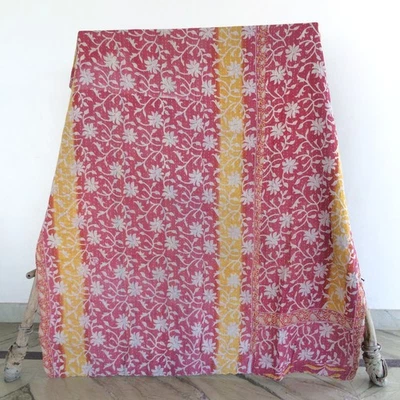 Cobertor de cama vintage solteiro Kantha feito à mão algodão colcha Gudari - Imagem 1 de 4