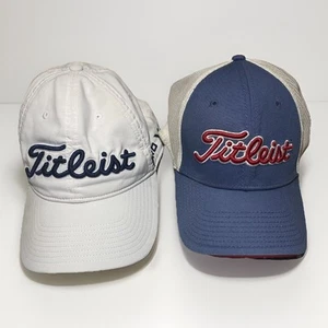 Titleist Golf Hat Buckle Adjustable White FJ Pro V1 + Blue And Red Trucker Lot 2 - Picture 1 of 15