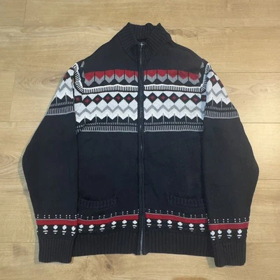 Chaps Knitted Full Zip Jumper Men’s XL Black Knitted Xmas Cardigan  - Image 1 of 4
