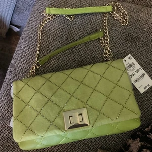 INC International Concepts Ajae Quilted Chain Crossbody Bag Lime Green Gold NWT - Picture 1 of 6
