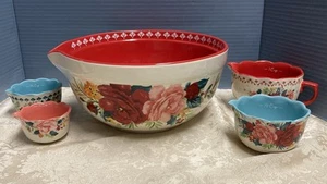 Pioneer Women 5pc Nesting Stoneware Mixing set Cheerful Rose pattern No chips  - Picture 1 of 20