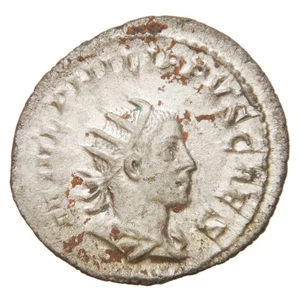 IMPERIO ROMANO - 244-246 AR Antoniniano - Felipe II - César con Globo y Lanza - Imagen 1 de 2