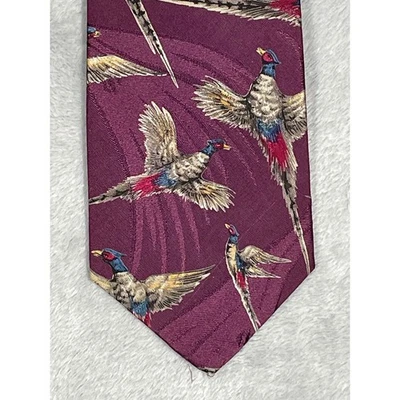 Corbata vintage Chaps Ralph Lauren para hombre 100 % seda faisán pájaro borgoña EE. UU. Foto 1 de 4